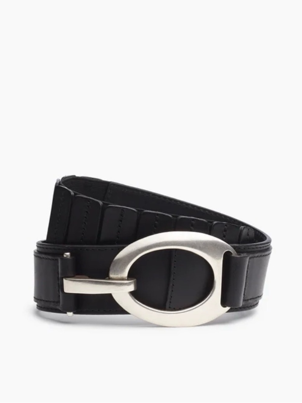 NWT Rag & Bone Black Leather Ryder Stretch Belt Silver Buckle Small